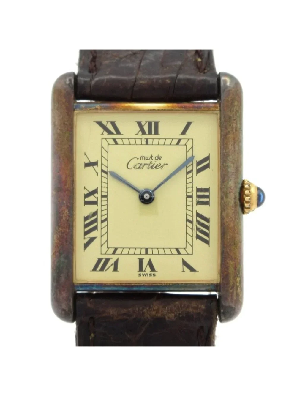 Cartier Watch Must Tank Vermeil 925 Croco Strap Ivory